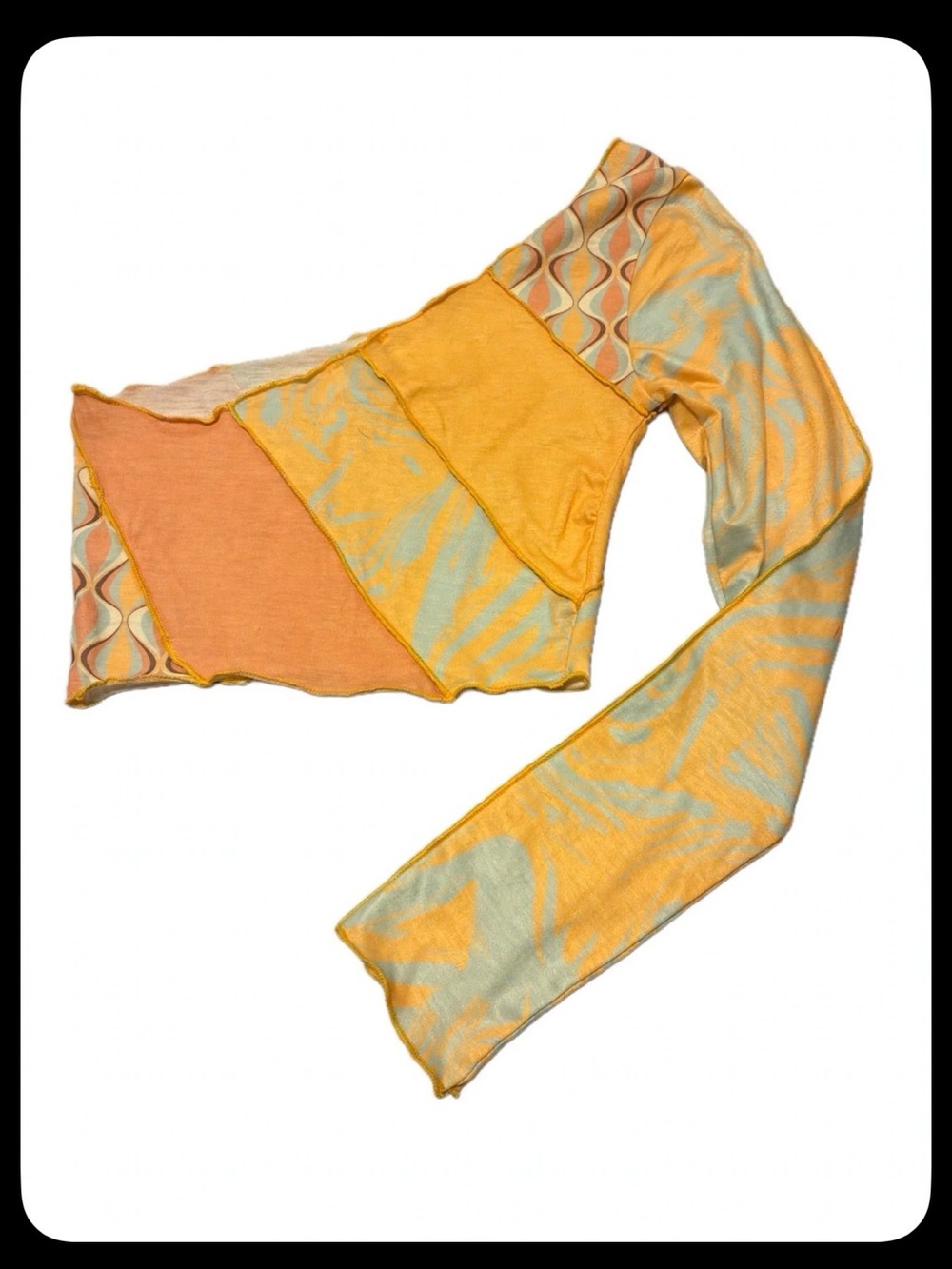 Princess Polly Yellow and Peach Patchwork One-Shoulder Crop Top